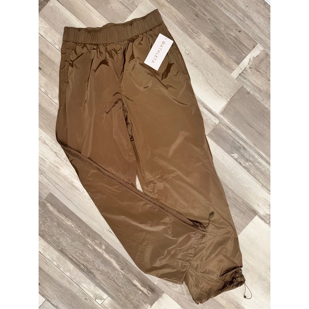 Athleta Rise Pants Women Bronze Iridescent Water Repellent Bungee Hem Small NWT